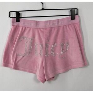 Juicy Couture Pink Velour Shorts Rhinestone Logo Y2K Sleepwear Womens S
